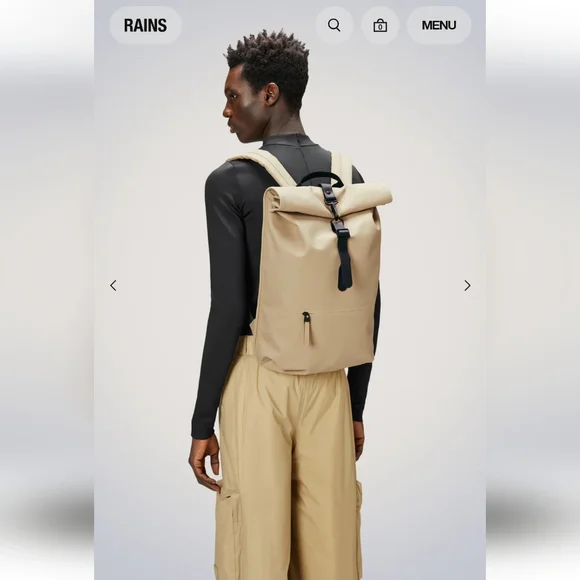 RAINS Rolltop Rucksack Sand - Picture 2 of 9